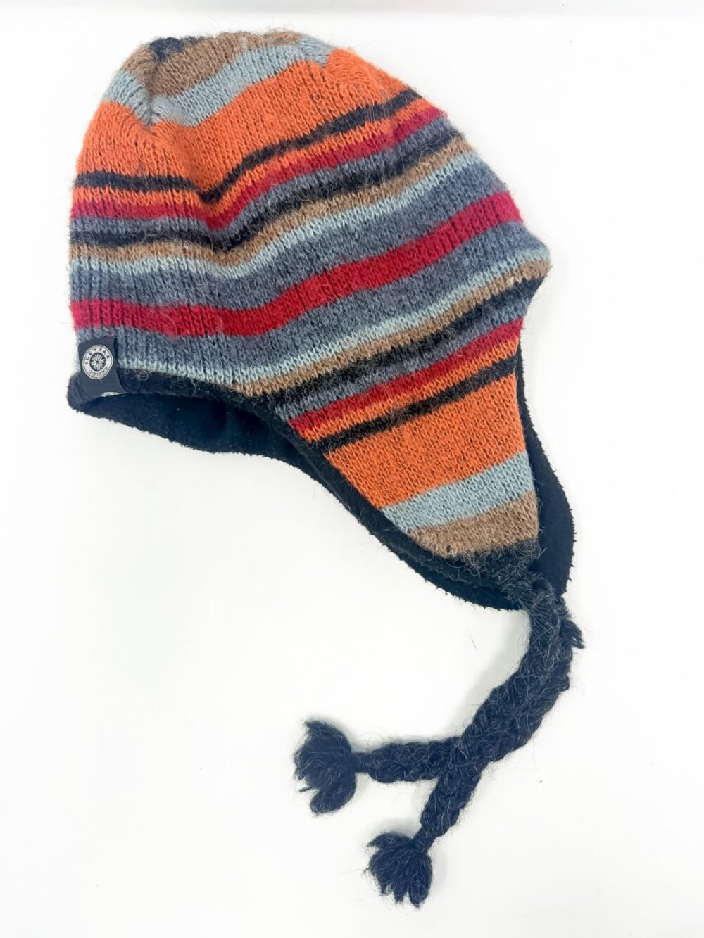 Icewear Icelandic Wool Striped Winter Hat L/XL Hand-Knitted Lined Earflaps